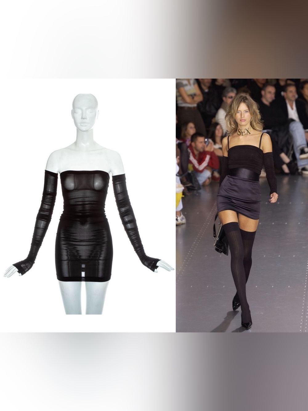 DOLCE&GABBANA S/S 2003 Vintage Strapless Detached Sleeves Black Mini Dress 38IT